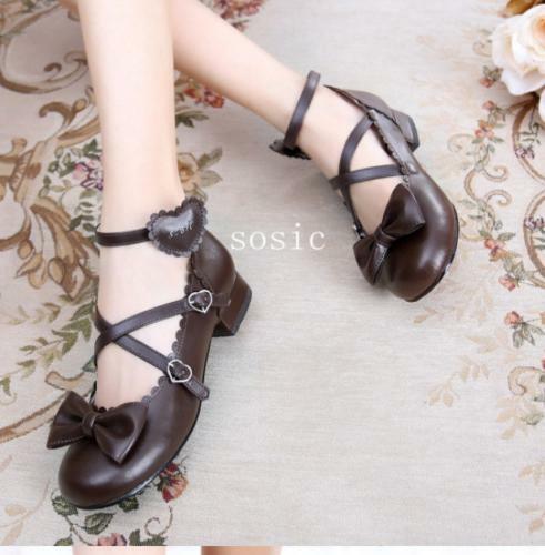 Women's Sweet Princess Buckle Ankle Cross Strap Mary Janes Lolita Cosplay Shoes 