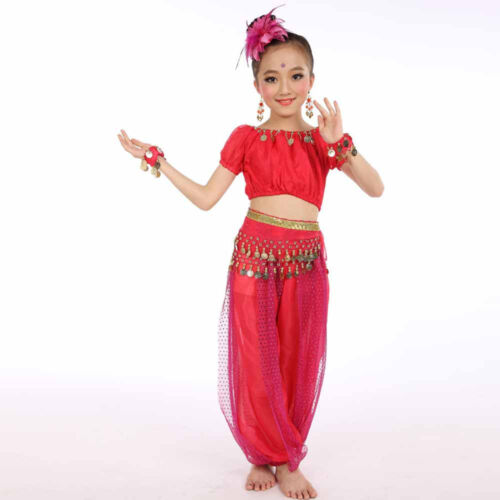 Details about   Children Girl Belly Dance Costumes Kids Chiffon Sequins Egypt Dancing Clothes UK 