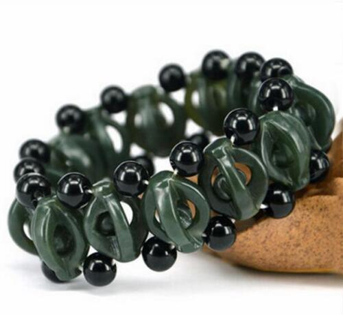 Natural Jade Dark Green Hetian Stone Bracelet Carved Beads Women Men/'s Bracelets