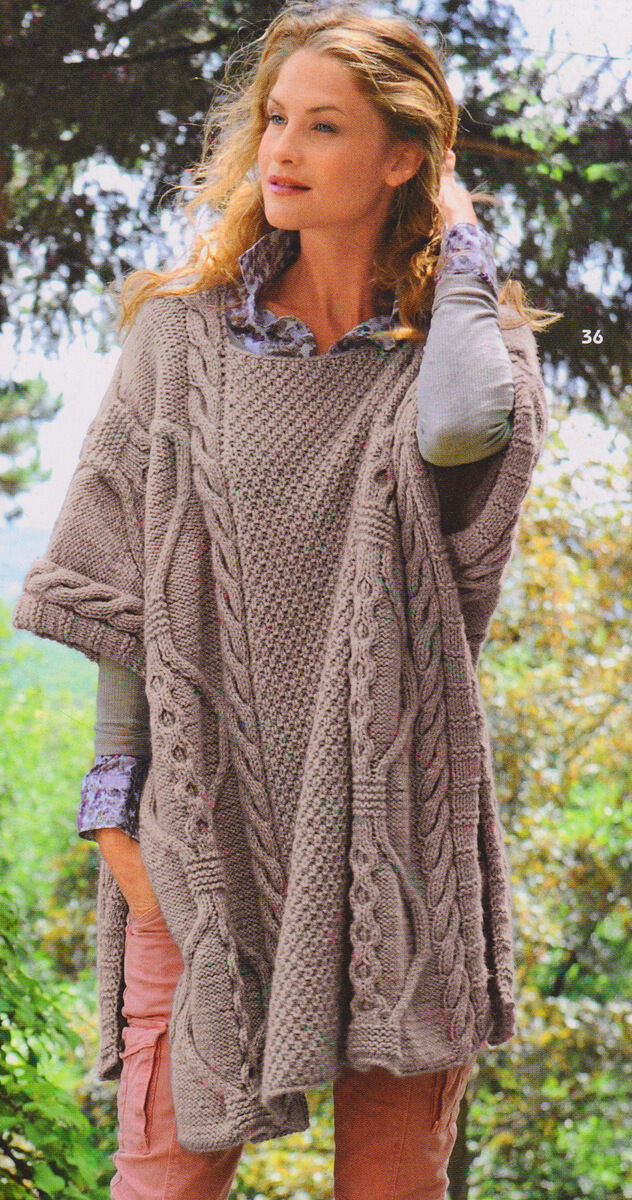 Aran Cabled Poncho Variety of Stitches & Cables One Size