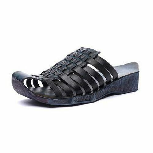 Details about   Women Summer Slippers Genuine Leather Solid Outside Flat Slides Casual Sandals 