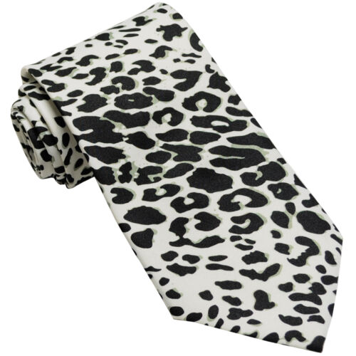New Vesuvio Napoli Polyester Men's Neck Tie necktie animal leopard print white 