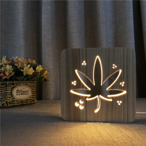 3D Wooden USB Night Light Carved Hollow Creative Table Lamp Decoration For Gifts
