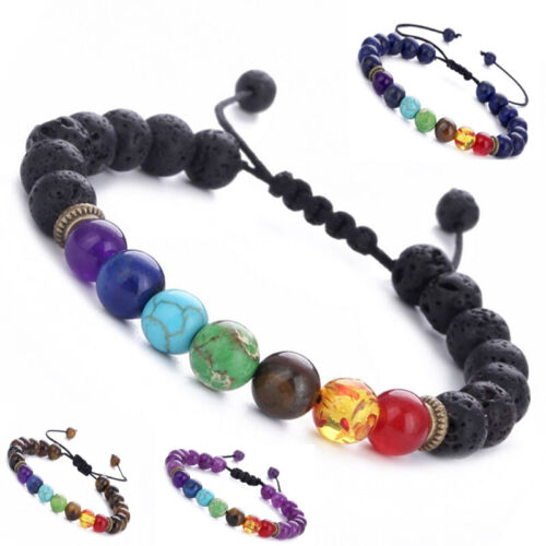 Hot Bracelets 7 Chakra Healing Beaded Lava Stone Diffuser Bracelet Gift 