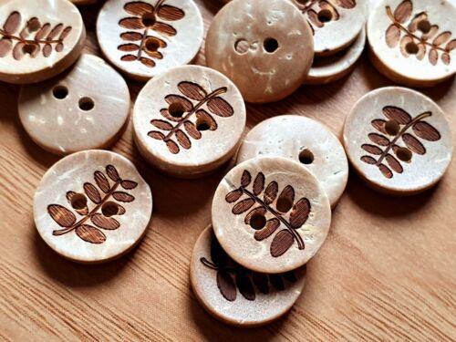 Decoración Patrón de árbol de hoja redonda 20 Botones De Coco naturales 13mm-Craft Costura 