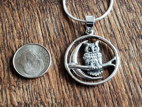 Details about / Sterling Silver Owl on Branch with Crescent Moon includes Italian Snake Chain