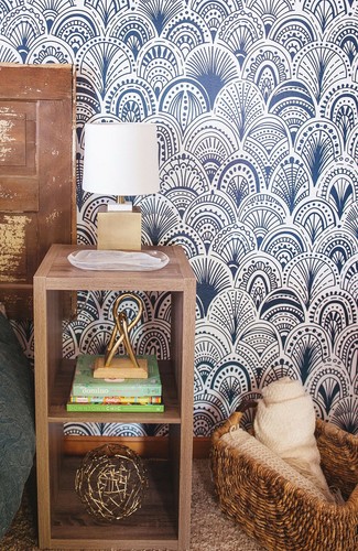 boho self adhesive wallpaper Blue bohemian scallops removable wallpaper
