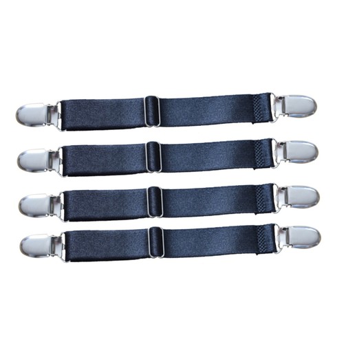 4Pcs 2-Heads Black Sheet Gripper Fastener Elastic Clip Straps Mattress Bed