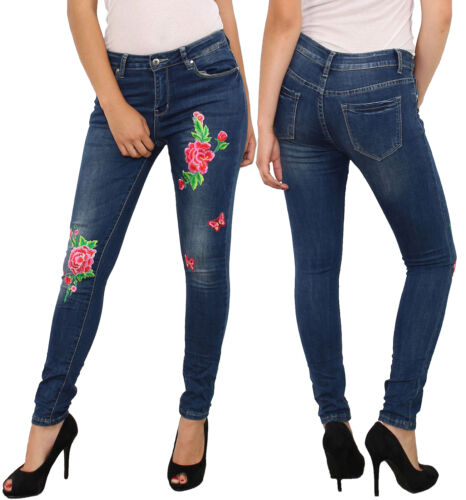 Nueva camiseta para mujer Skinny Jeans Stretch Denim De Flor Azul Índigo Delgado Talla 6 8 10 12 14 