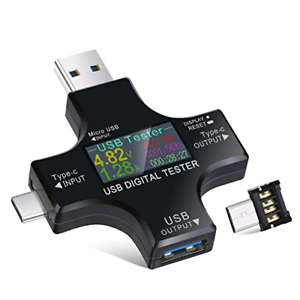 USB C Amp Eversame 2 in 1 Type C USB Tester Color Screen LCD Digital Multimeter