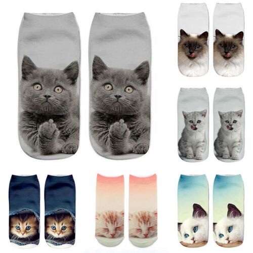 Socks Casual Xmas Christmas Girls Printed Anklet Funny 3D Cute Short Cat 