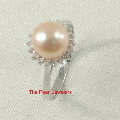 14k Solid White Gold AAA Natural Peach Cultured Pearl Diamonds Cocktail Ring TPJ 