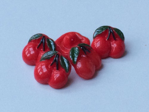 5 dulce brillante roja botones de vidrio en forma Kirsch con corchete 5530ro-14mm