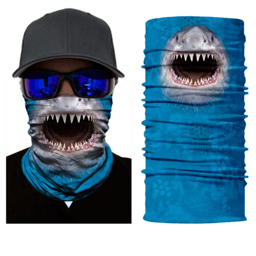3D Shark  Blue Face Sun Scarf Balaclava Neck Gaiter Scarf Fishing Headwear UV 