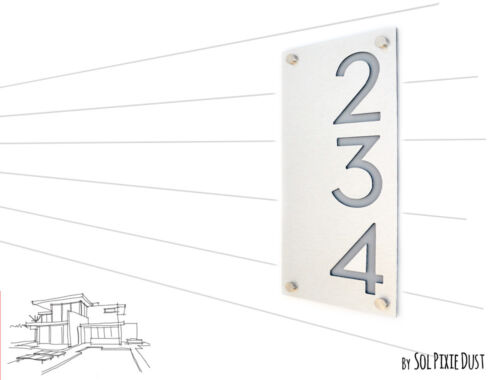 Vertical Contemporary Home Modern House Numbers Alucobond with Gray Acrylic 