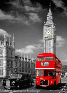 LONDON RED BUS AND TAXI CAR 3D PICTURE 300mm X 400mm NEW