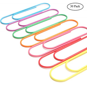Coideal 30 Pack 4 Inch Assorted Color Clip Super Large Paper Clips Vinyl Coated 