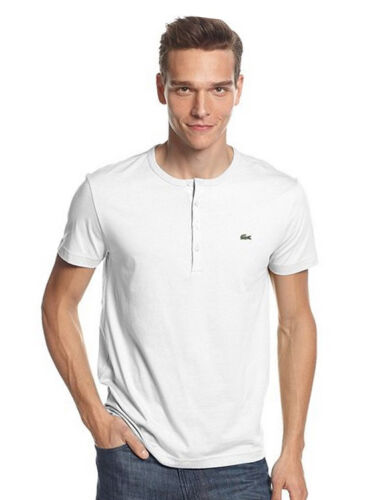 New Lacoste Men/'s Pima Cotton Short Sleeve Henley Top T-Shirt Tee Black White