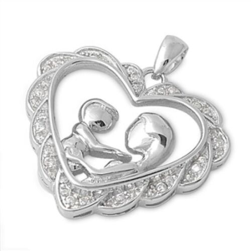 Silver Pendant with Cubic Zirconia Mother and Child Silver Clear CZ new 925 