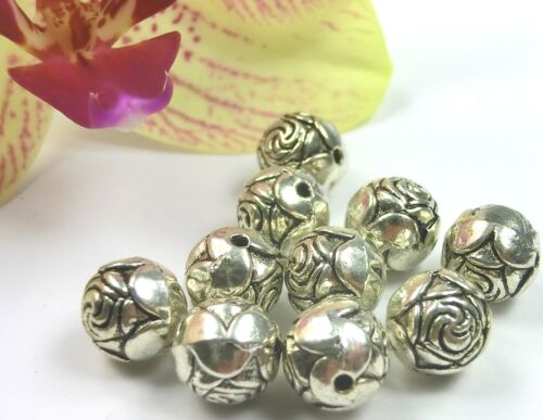 40 SPACER Rose 8mm Perlen Farbe antiksilber KUGELN Metallperlen #S296