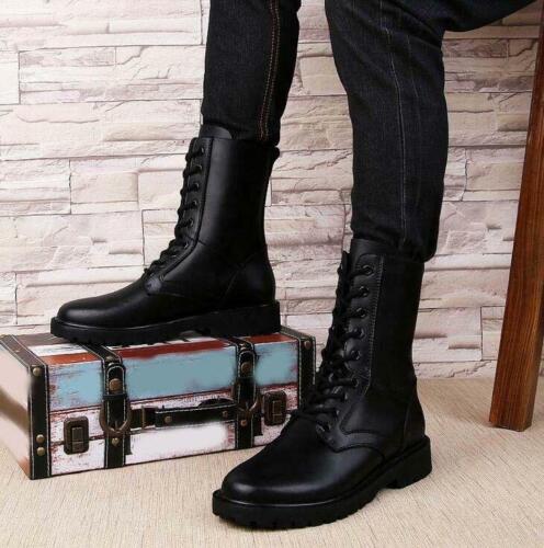 Mens round toe Punk Leather  Lace Up Gothic Combat military Ankle Boots #5
