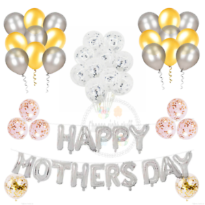 16" Happy Mothers Day Ballons Set Silver baloons confettis ballons gold UK 