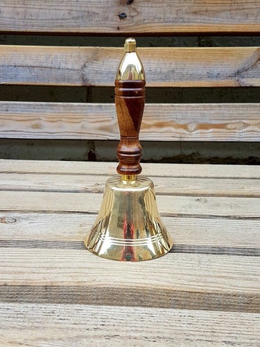 4/" BRASS WOODEN HAND BELL~ PUB Bell ~ SCHOOL BELL ~ DINNER