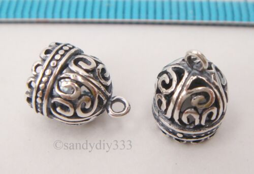 2x OXIDIZED STERLING SILVER DOME PENDANT END CAP TASSEL CONNECTOR BEAD #2580 