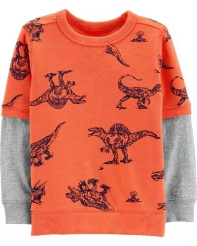 Carter/'s Infant Boys Orange Dinosaur Layered Sweatshirt Tee NWT long sleeve