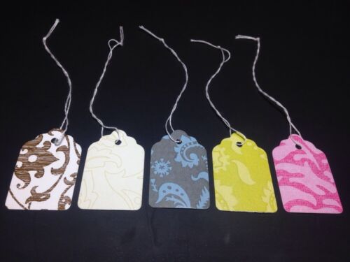 Lot 100 Colorful Damask Print #5 Merchandise Price Tags Strung  1-1//16/"x1-5//8/"
