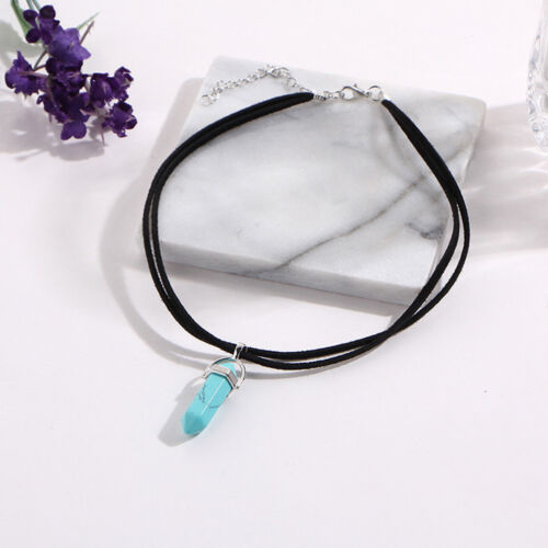 Unisex Crystal Quartz Healing Gem Stone Pendant Choker Necklace Jewelry Gift 6A