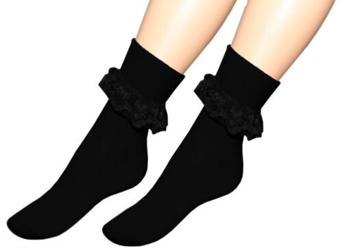Ladies Womens Girls Plain Frilly Lace Ankle Socks Fancy Party Casual Home Wear Σ 