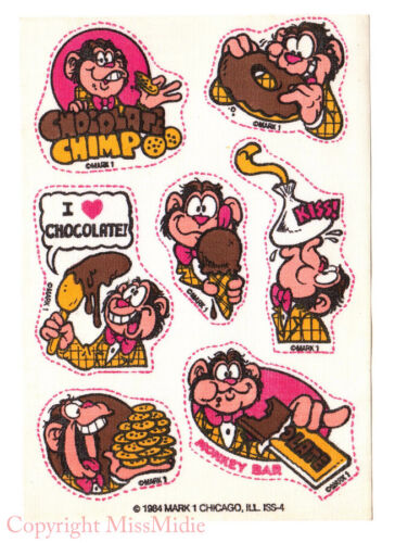 Vintage 80's Mark 1 CHOCOLATE Scratch n Sniff Monkeys Iron On Patches Sheet 