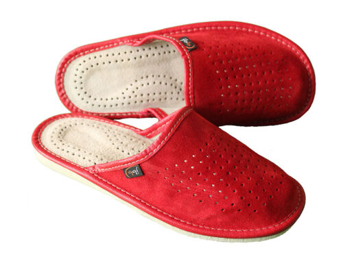 Femme en cuir et daim pantoufles lacet chaussures taille 3 4 5 6 7 8 rouge femmes mules