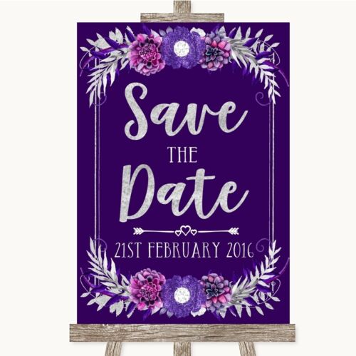 Purple /& Silver Save The Date Personalised Wedding Sign
