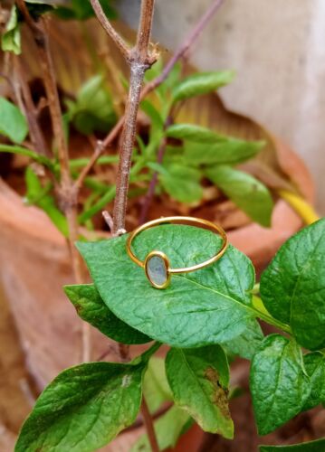 Natural Rose cut Diamond Polki Ring Handmade Stackable 14k Yellow Gold Jewelry