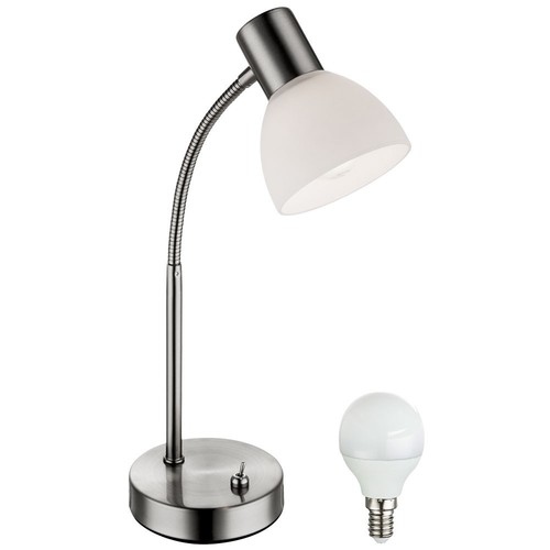 LED Nacht Tisch Lampe Silber Wohn Schlaf Zimmer Leuchte Opal Flexibler Arm Spot