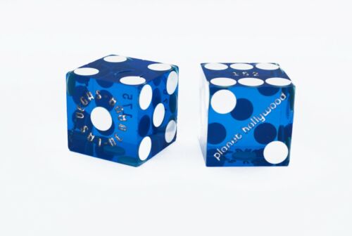 clear BLUE Authentic PAIR OF PLANET HOLLYWOOD LAS VEGAS CASINO DICE numbered 