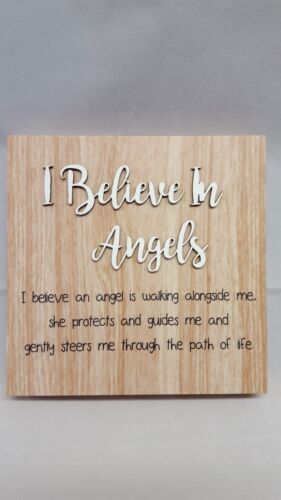 Believe in Angels Wood Love Wishes Wooden Wall Hanging Freestanding Plaque Gift