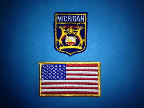 2 Lot Michigan State Shield /& USA Flag Biker Vest Jacket Travel Patches Crests A