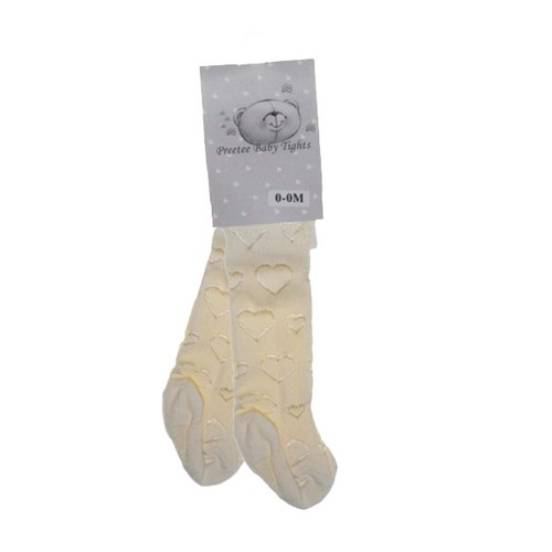 Baby Girls Tights Cream or Pink Preetee with Heart pattern 70/% Cotton 0-24 Mths.