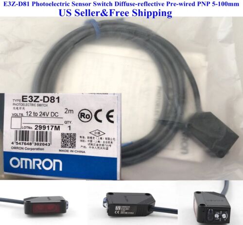 E3Z-D81 Photoelectric Sensor Switch Diffuse-reflective Pre-wired PNP 5-100mm US