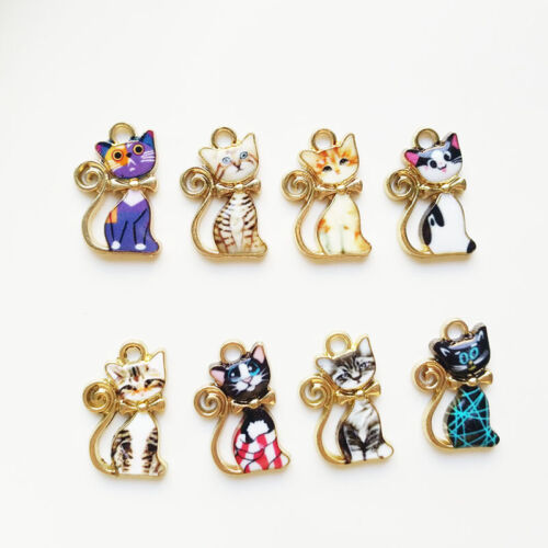10Pcs Cat Enamel Charms Pendants For DIY Necklace Jewelry Making Accessories