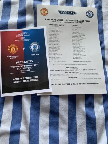 Manchester United Chelsea U21 Premier League Final 13/14 Team Sheet Flyer 