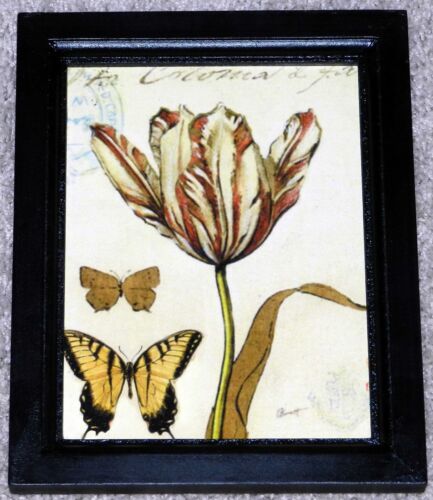 Post Mark Country French Butterfly SET OF 3 FLORAL PICTURES Flower Tuscan 