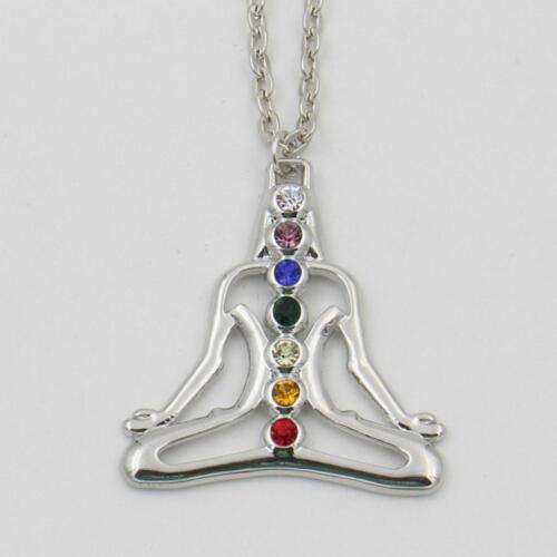 CHAKRA NECKLACE 18" Chain Yoga Meditation Buddha Multi Color Rhinestone Pendant 
