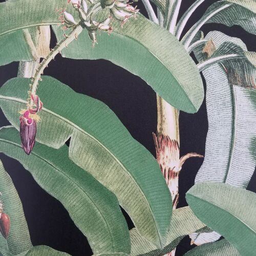 Manor House Tropical Banana Leaf Botanical Plant Designer Green Black Wallpaper