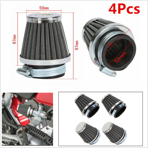 4Pcs 52mm Universal Tapered Motorcycle Air Filters Cleaner Cold Air Intake Kit 