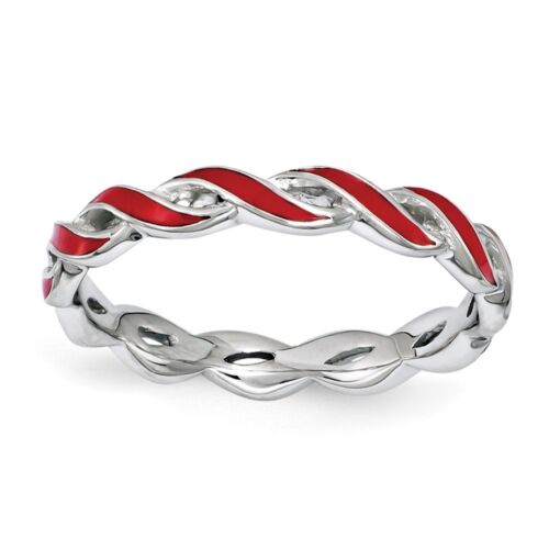 Sterling Silver Stackable Expressions Red Enamel Braided Ring Sizes 5 to 10