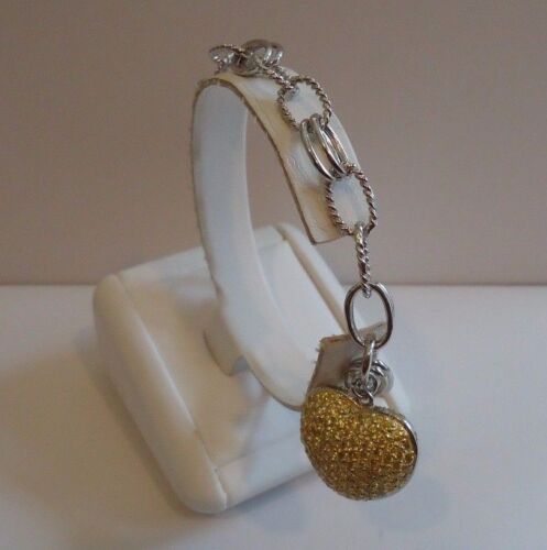 925 STERLING SILVER LADIES HEART CHARM BRACELET 5 CT YELLOW  ACCENTS